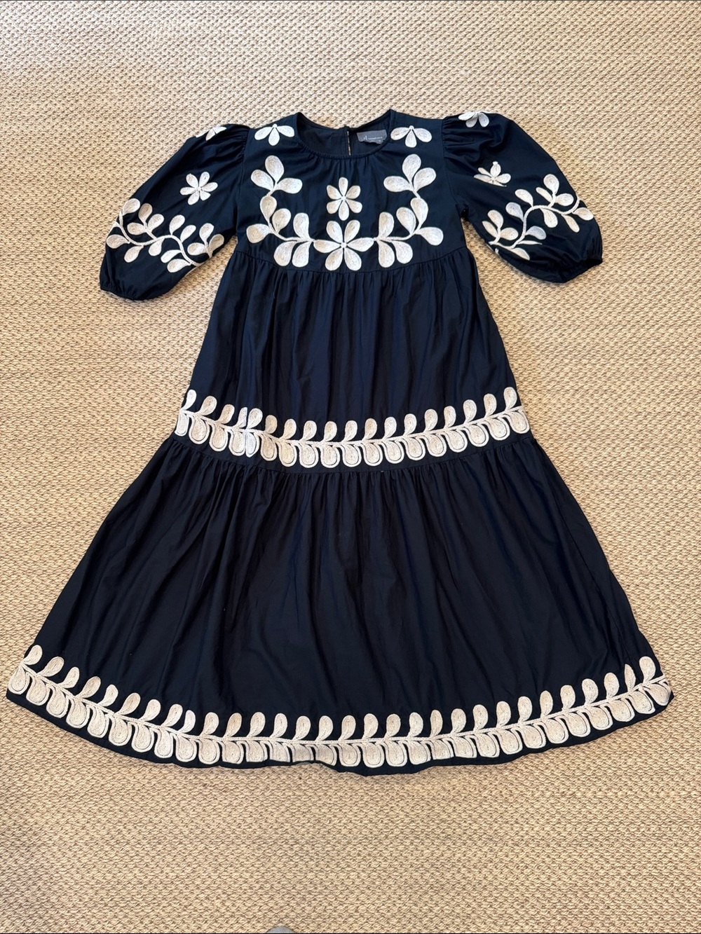 Anthropologie Black Dress with White Floral Embroidery